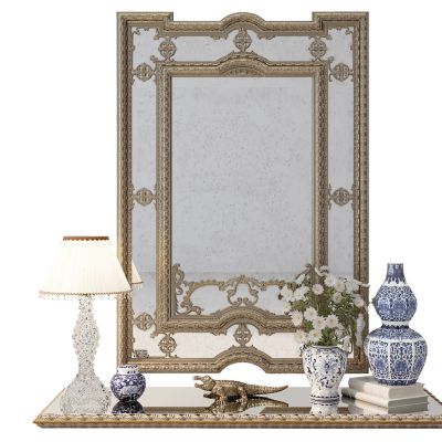 欧式装饰镜子台灯青花瓷摆件