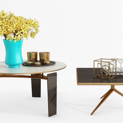 现代金属大理石茶几摆件组合