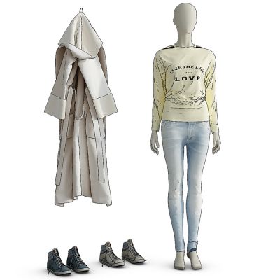 现代女装恤牛仔裤模特组合