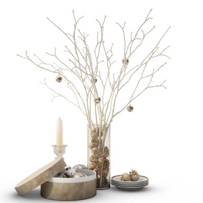 现代干枝松球花瓶烛台组合