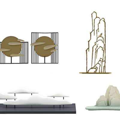 新中式摆件石头铁艺山水挂饰挂件摆件假山片石头