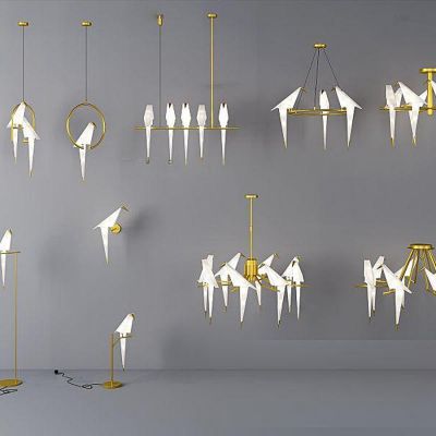 现代千纸鹤小鸟吊灯壁灯台灯落地灯组合国外