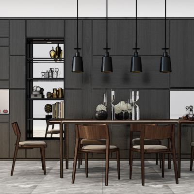 现代餐桌椅酒瓶组合