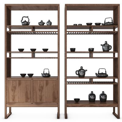 新中式博古架柜子茶具组合