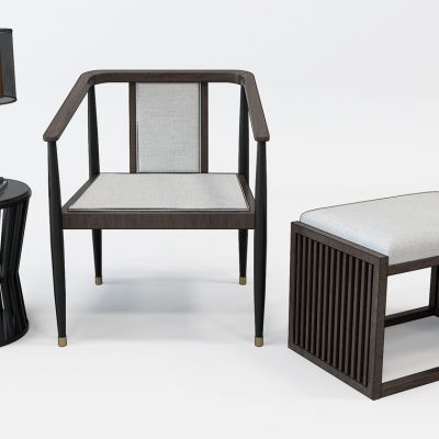 新中式椅子角几圆几边几脚踏台灯