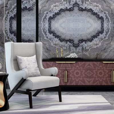 新中式休闲椅电视柜摆件组合