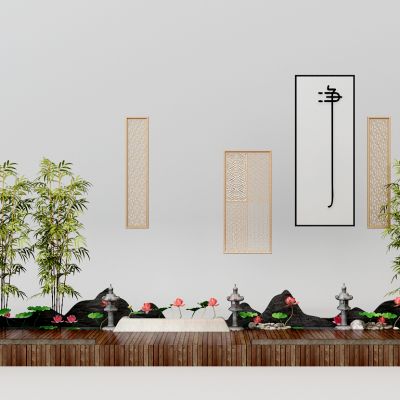 中式竹子荷花水景