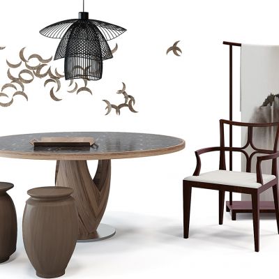 新中式餐桌椅屏风单衣