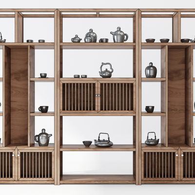 新中式博古架柜子茶具组合