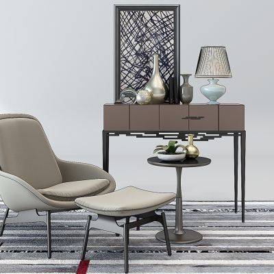 北欧休闲沙发休闲椅单椅台灯装饰柜组合