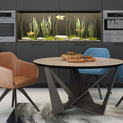 北欧圆桌椅鱼缸组合