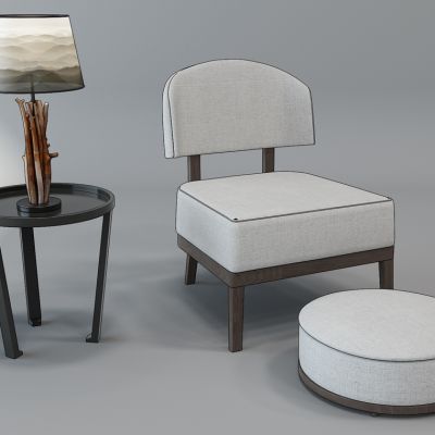 新中式单椅子角几台灯脚踏组合