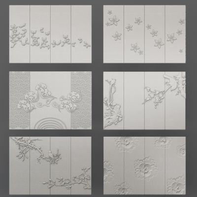 现代背景墙梅花暗花纹皮雕雕花造型