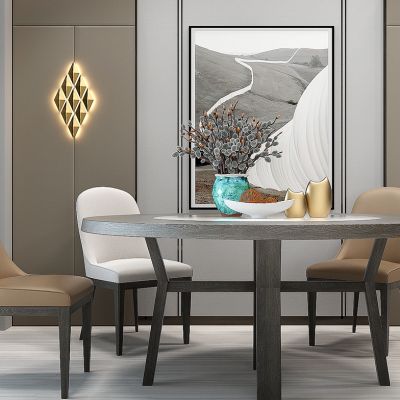 现代圆形餐桌餐椅组合花瓶