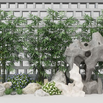 中式竹子植物景观太湖石石头