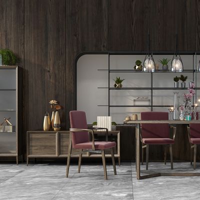 现代餐桌椅酒柜吊灯