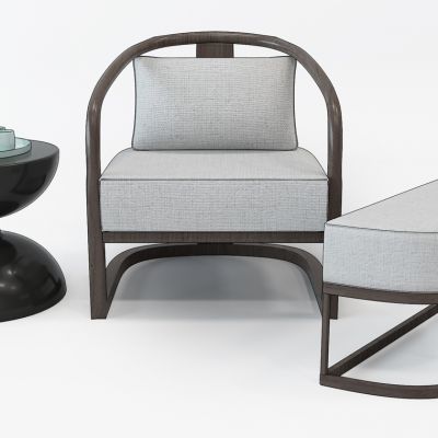 新中式椅子角几脚踏茶具组合