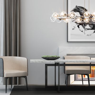 现代餐桌椅吊灯组合