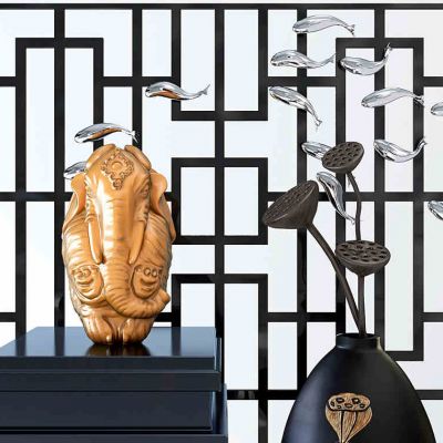 鱼莲藕大象雕塑摆件