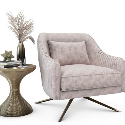 美式单人沙发边几组合