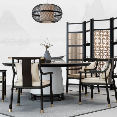 新中式餐桌椅屏风隔断