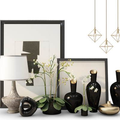 现代台灯植物饰品组合