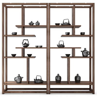 新中式博古架柜子茶具组合