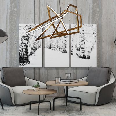 现代单人沙发茶几落地灯吊灯