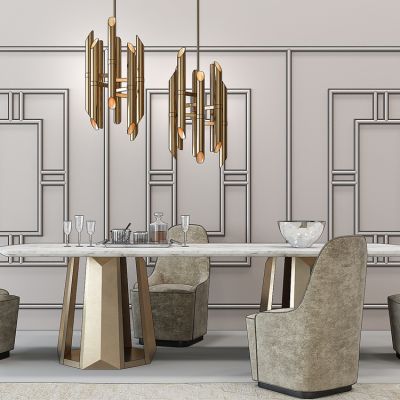 现代餐桌椅吊灯组合