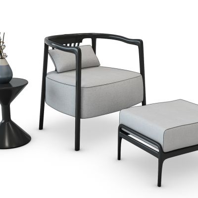 新中式单椅子角几边几圆几脚踏组合