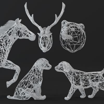 现代铁艺网格动物挂件摆件组合