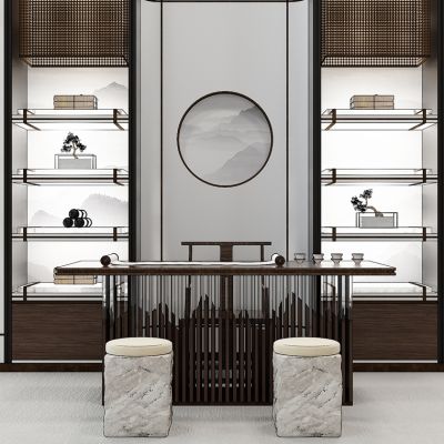 新中式书房书桌椅书柜组合