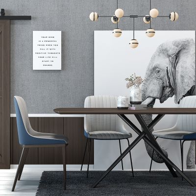 现代餐桌椅吊灯组合