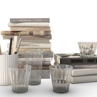 现代书籍笔筒玻璃杯组合