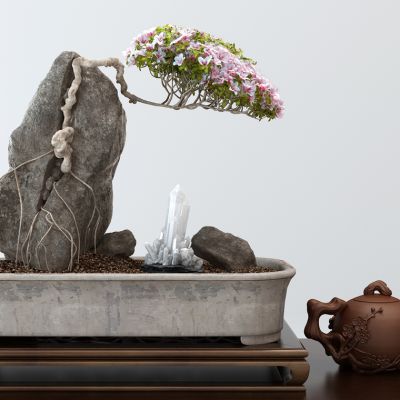 中式紫砂茶壶盆栽茶杯盆景