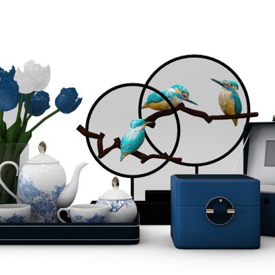 蓝色圆形陶艺装饰品茶壶