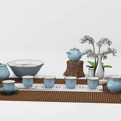 新中式陶瓷花瓶花卉茶具组合