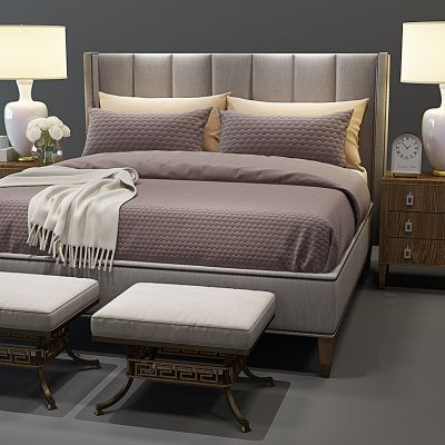 欧式双人床床头柜组合