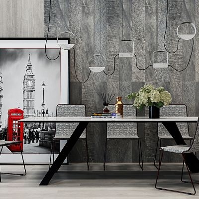 工业风餐桌椅吊灯花瓶组合