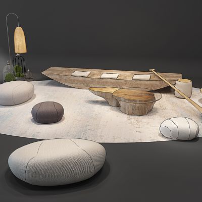 新中式休闲公共座椅船座椅船桨懒人沙发