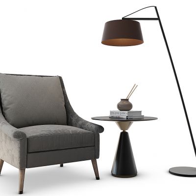 北欧休闲沙发圆几边几落地灯
