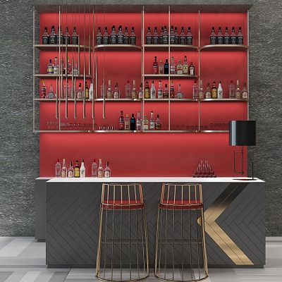 现代水吧酒吧台酒柜酒瓶吧椅