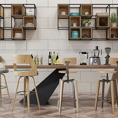 工业风吧台吧椅酒瓶咖啡机