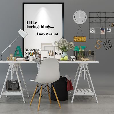 北欧书桌椅写字台饰品摆件组合