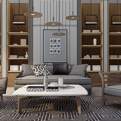 北欧沙发茶几书柜组合