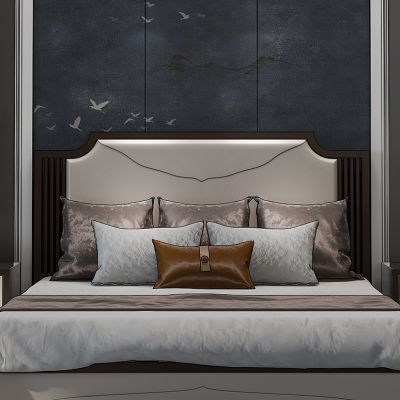 新中式床床头柜组合