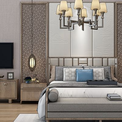 新中式床床头柜花格电视柜