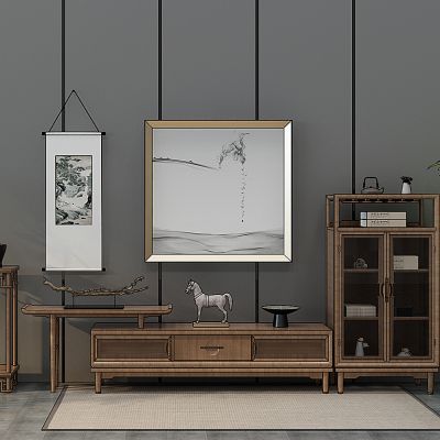 中式电视柜装饰柜挂画花架