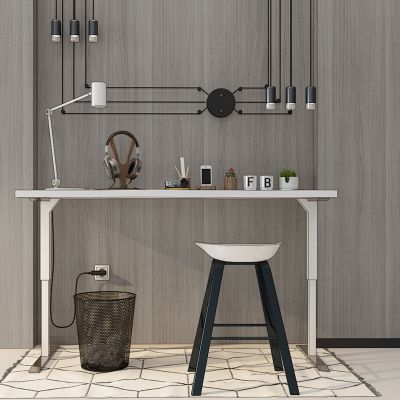 北欧写字台书桌耳麦垃圾篓