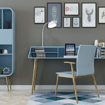 北欧儿童房书桌椅书柜写字台